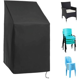 BEJAGWUS Garden Chair Cover with Drawstring, Oxford Protective Cover for Stacking Chairs, Garden Chairs, High-Backed Chair, Cover, Garden Furniture, Waterproof, Winterproof, Windproof, UV Resistant