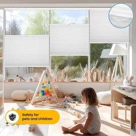 Grandekor Top Down Bottom Up Cellular Shades Cordless, 27" Wx64 H, Pull Down Honeycomb Blinds for Windows Room Darkening Blinds & Shades for Living Room Bedroom, Light Filtering, White