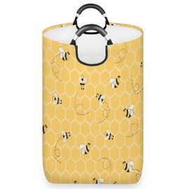 Bee Yellow Laundry Hamper,Large Round Storage Basket,Collapsible Basket Bins for Dirty Clothes Kids Toys Baby Blanket Organizer Nursery Bedroom Bathroom Storage Decor