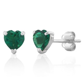 MAX + STONE 14k White Gold Created Emerald Heart Shape Stud Earrings for Women with Push Backs 5mm May Birthstone