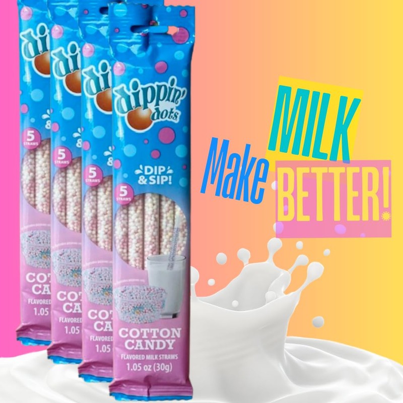 Dippin’ Dots Magically Flavored Milk Straws - Cotton Candy, 4-Pack