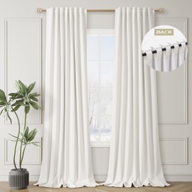 Room Darkening Curtains 96 Inches Long for Living Room Back Tab Ivory Blackout Curtains Neutral Aesthetic Linen Textured Thermal Insulated Black Out Curtain Light Blocking Drapes Off White 52x96