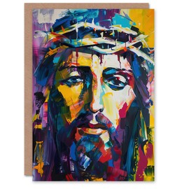 Artery8 Jesus Thorn Crown Portrait Modern Portrait Greeting Birthday Card Him Her All Blank