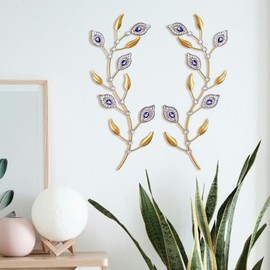 sxnzequnze Bling Metal Leaves Decoration Home Decoration Modern Minimalist Style Wall Hanging Art Living Room Bedroom Bathroom Wall Decoration Set of 2 Gold Leaves Blue