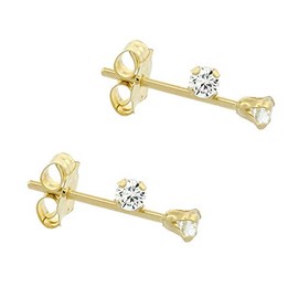 2-Pair Pack 14k Yellow Gold Tiny 2mm Cubic Zirconia Earrings Studs Cartilage Nose 4 prong 0.06 ct/pr