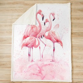 Girls Flamingo Print Fleece Blanket for Sofa Chair Couch Women Tropical Animal Pattern Sherpa Blanket Pink Bird Print Plush Throw Blanket Room Decor Chic Watercolor Warm Fuzzy Blanket Throw 50"x60"