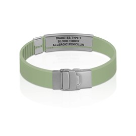 Divoti Divoti Custom Dual-Sided Engraved Silicone Medical Alert ID Wristband w/Security Clasp & Trim-to-Fit Green Mint Silicone Band w/Security Clasp - 14MM Brushed Stainless/Black