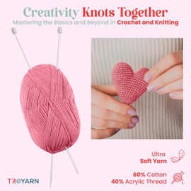 60% Cotton 40% Acrylic Crochet Yarn - 5 Skien Bulk Yarn - Pink, Soft Fine/Sport Yarn for Crocheting/Knitting Yarn - Ideal for Amigurumi Dolls and Baby Garments