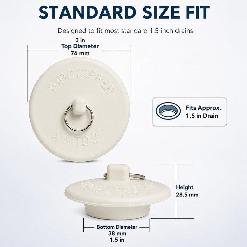 Rubber Tub Stopper, 2 Pack Bathtub Drain Plug for 1.5"