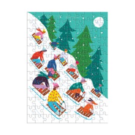 Galison Winter Sledding – 130 Piece House Shaped Puzzle Ornament Featuring Alpine Themed House and Winter Sledding Scene