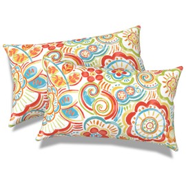 Melody Elephant Outdoor/Indoor Lumbar Pillows, Water Repellent Cushion Pillows, 12x20 Inch, Outdoor Pillows with Inserts for Home Garden, Pack of 2, Flower Multi