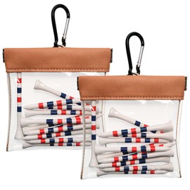 FINGER TEN Golf Tee Ball Bag Pouch Clip Holder Transparent for Men Women, Golf Tee Waterproof Professional Holder Including Wood Bamboo Tees for Golf Course (2 Pack Caffee)