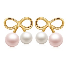 Bow Earrings for Women Cute Bow Pearl Studs Earrings Bowknot Stud Wedding Party Daily Jewelry Gifts Stocking Stuffers for Women