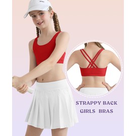 Training Bras for Girls Sports Bra Yoga Strappy Scoop Neck Racerback for Teens Kids Padded Comfort Dance Crop Top(Red,XL)