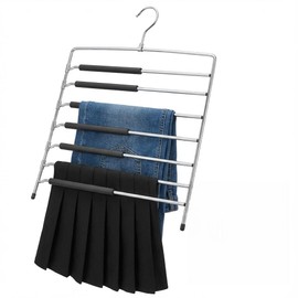 USTECH Multi-Tier Swing Arm Pants Hanger - 8 Tier Space Saving Closet Organizer with Foam Padded Arms - Heavy Duty Alloy Steel Clothing Hanger for Jeans, Skirts & Slacks - Chrome Finish