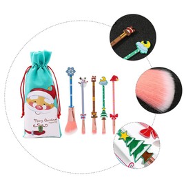 WOONEKY 5pcs Xmas Themed Makeup Brush for Girls Creative Cosmetic Tools for Holiday Gifting for Daily Use Travel Soft Dense Brush Hair for Application