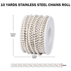 10 Yards Silver Pearl Trim Chain for Craft, 3MM Pearl Beaded Cup Chain Trim by Yard for Sewing DIY Crafts Jewelry Making Decoration