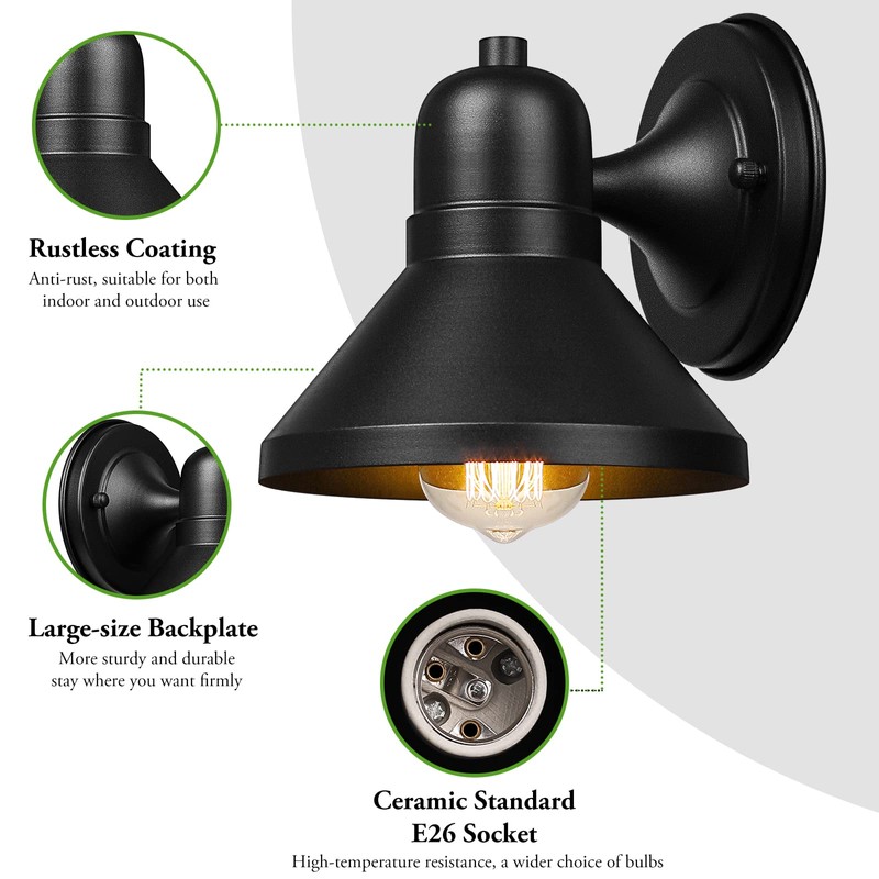 Brightever Outdoor Lanterns, 2-Pack Exterior Light Fixtures, Waterproof Anti-Rust Black
