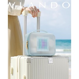 Vlando Travel Makeup Bag,Cute Makeup Bag for Teen Girl Gifts Trendy Stuff Clear Toiletry Bag for Women Graduation Gifts Birthday Gifts for Girls Make up Bag with Zipper and Handle-Blue