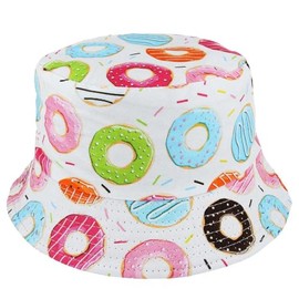 Fun Food Print Bucket Hats – Unique, Colorful Design Sun Hats for Men and Women, Perfect for Festivals & Outdoor Fun (UK, Alpha, One Size, Donut)