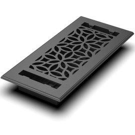 Floor Register 4x10 Vent Cover – Heavy-Duty Steel, Rustproof & Walkable Grates, Easy Drop-in Install, Adjustable Air Supply Switch - Decorative Floral Design, Textured Black
