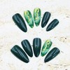 24pcs Short Almond Dark Green Ombre False Nails with Gold