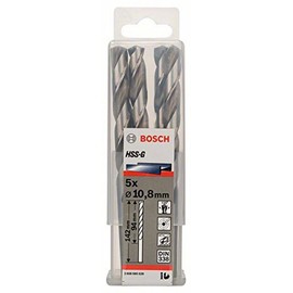Bosch 2608585528 Din338 HSS-G Metal Drill Bit, 10.8mm x 94mm x 142mm, Silver, Pack of 5