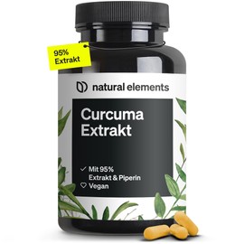 natural elements Curcuma Extrakt – Hochdosiert: Curcumingehalt EINER Kapsel entspricht 10.000mg Kurkuma – Hochdosiert aus 95% Extrakt – 90 Kapseln – Laborgeprüft, vegan und in Deutschland produziert