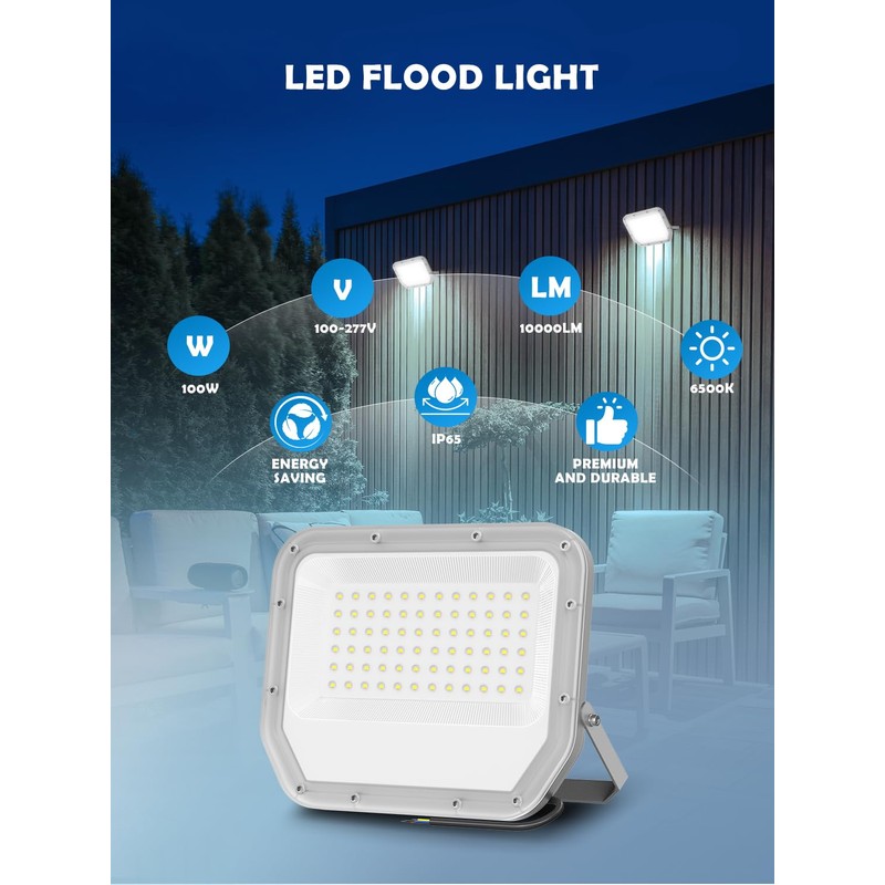 2 Pack Super Bright 6500k 10000lm LED Flood Lights Outdoor,100w