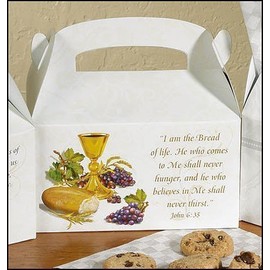 First Holy Communion John 6:35 Bible Scripture 6 Inch Cardboard Party Favor Goodie Treat Box