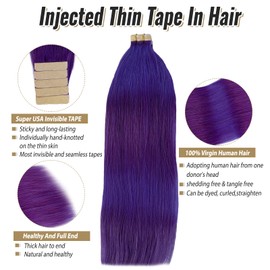 Munx Purple Tape in Human Hair 18inch 20pcs 40g Natural Human Hair Extensions Tape in Real Human Hair Extensions
