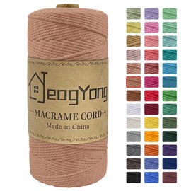 JeogYong Macrame Cord 2mm x 218 Yards, 3-Strand Twisted Natural Cotton Rope, Cotton String Coloured Craft Cord for Plant Hanger Wall Hanging Knitting Crafts, Apricot Color