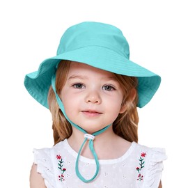 Kids Sun Wide Brim Hat UV Protection Summer Beach Bucket Hat Breathable Adjustable Fisherman Cap for Toddler Boys Girls (Medium, Blue-Green)