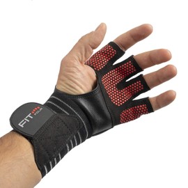 Fit Four OCR Slit Grip Gloves Obstacle Course Racing & Mud Run Hand Protection | Wrist Support with Slit for Fitness Watch (Black/Red, Small)
