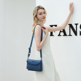 Miss Lulu Small Crossbody Bags for Women, Soft Classic Quilted Handbags with Wide Strap PU Leather Waterproof Cell Phone Shouderbag as Girl Gift (Classic Blue)