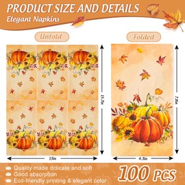 JarThenaAMCS - Servilletas de papel de calabaza, 100 servilletas desechables para invitadas de otoño, hojas de otoño, servilleta de papel para cena, toalla de mano para Acción de Gracias, cosecha de