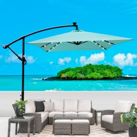 YLIEHS Solar Powered LED Lighted Patio Umbrella for Relaxing Outdoor Shade, Rectangle 78"x120", Weather Resistant, Easy Crank Operation