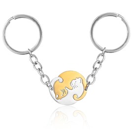 Alovez Pack of 2 Couples Keyrings Cat, Couple Keyring, Stainless Steel Key Fob Cat, Key Ring Couple Cute Key Ring for Partner Friendship Gifts, Cat Keychain Couple