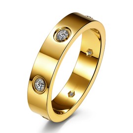HighSpark Classic 18K Gold Plated Love Ring | Stainless Steel Women Stacking Ring Wedding Band | Lovely Gift - Gold 7