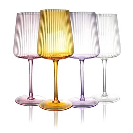 WeirdUncle WeirdUncle Hand Blown Ribbed Wine Glasses with stem, Summer-Colored-Match, Lead-Free Crystal Glasses, Luxury Gift, Set of 4, Unique, 18oz Premium Wine Goblet, Large capacity, Fluted Design