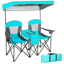 Portable Folding Camping Canopy Chair with Cup Holder Outdoor FurnitureColor: Turquoise1