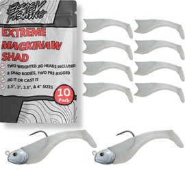 Mackinaw Shad Pre Rigged Swimbait (1 oz Ice White), Paddle Tail Swim Baits, Ready to Fish Soft Plastic Swimbaits, Swim Baits for Bass Fishing, Saltwater Fishing Lures and Freshwater (2 Pack)