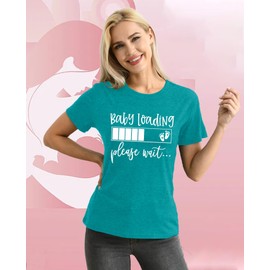 NEWKA Pregnancy Reveal Shirts for Women New Baby Announcement Tshirt Mom to Be Tee Tops Cyan