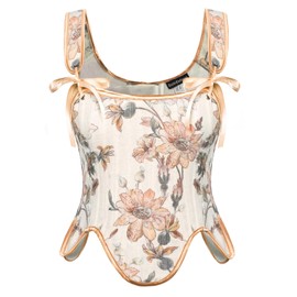 Scarlet Darkness Vintgae Bustier Tops for Women Lace Up Floral Renaissance Corset Bodyshaper Vest Top Orange Floral Size 10