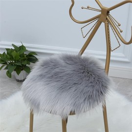 OKAYDA Square Faux Sheepskin Chair Cover Seat Cushion Pad Super Fluffy Soft Fur Rug for Vanity Chair, Car Seat, Sofa, Living Room, Office (Grey Round)