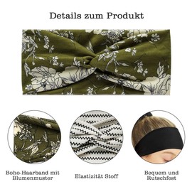 Auriselle Women's Hair Band, Pack of 6, Elastic Boho Non-Slip Headbands, Summer Wide Soft Headband, Multicoloured Floral Print Headband for Everyday Yoga Sports