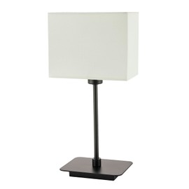 Contemporary Matte Black Bedside Table Lamp with White Cotton Fabric Shade | 33cm x 16cm x 10cm | 1 x 7w | Inline Cable Switch by Happy Homewares