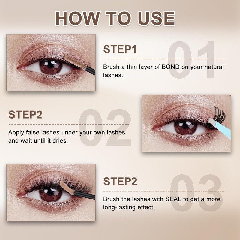 GEMERRY Lash Cluster Glue Bond and Seal (5ml+5ml, Brown)