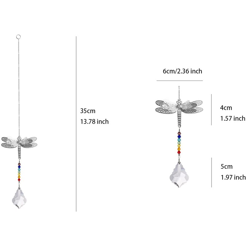 LONGSHENG 2Pcs Dragonfly Rainbow Crystal Suncatchers; Maple leaf Chandelier Crystal