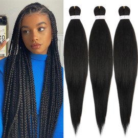 ADIASAI Braiding Hair Pre Stretched 30 Inch 3 Packs, Pre Stretched Braiding Hair Extensions, Hot Water Setting Yaki Texture Synthetic Hair Natural Black(1B)